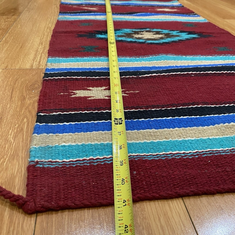 Vintage Zapotec Handwoven Wool Rug 20"x41" - Picture 2 of 4